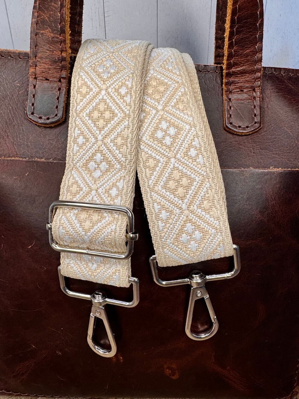 White Beige Neutral Purse Strap Wide Bag Strap Boho Crossbody Purse Strap